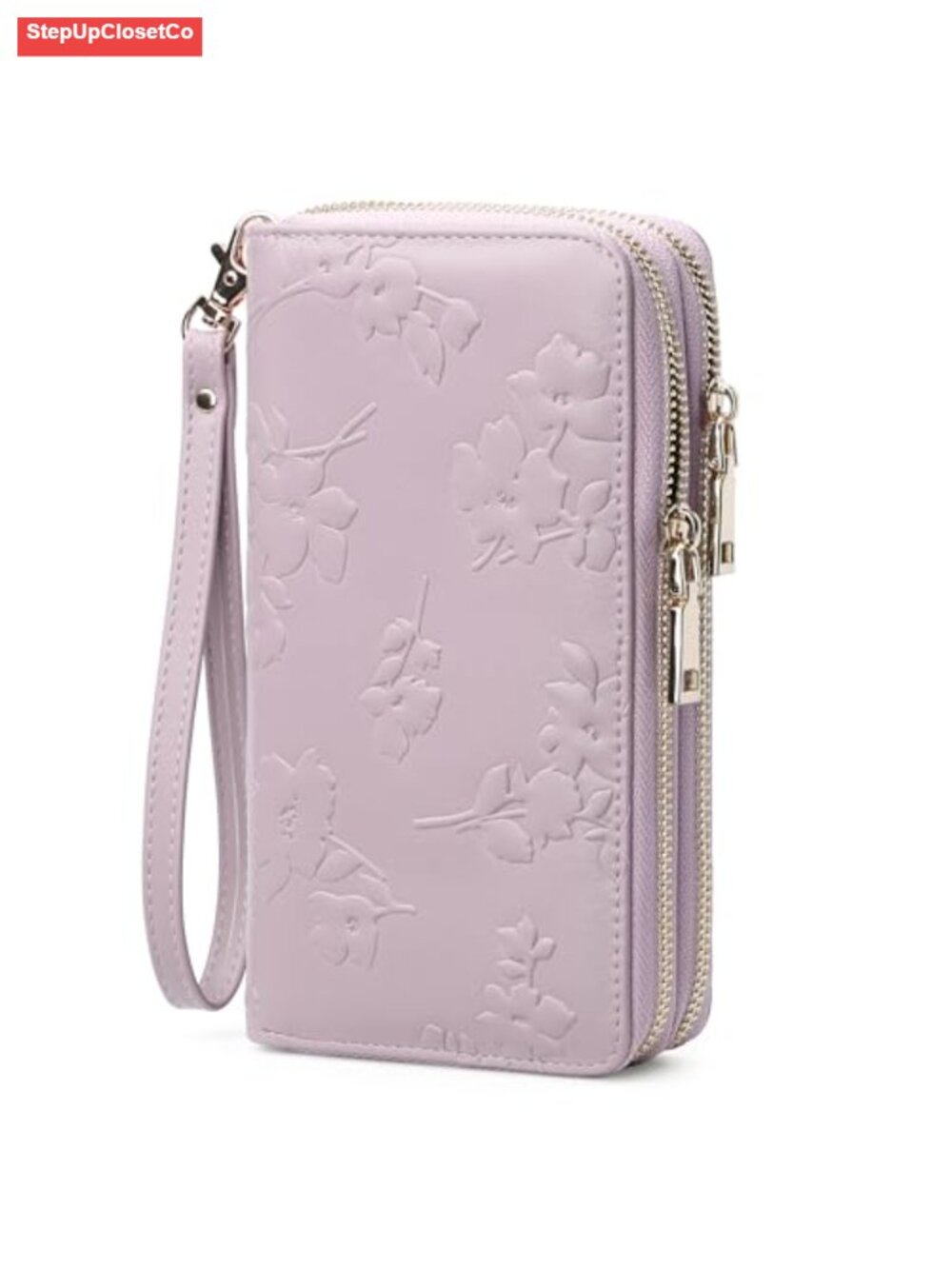 Large Capacity Vegan Leather Double Zip Wristlet Wallet RFID Blocking Card